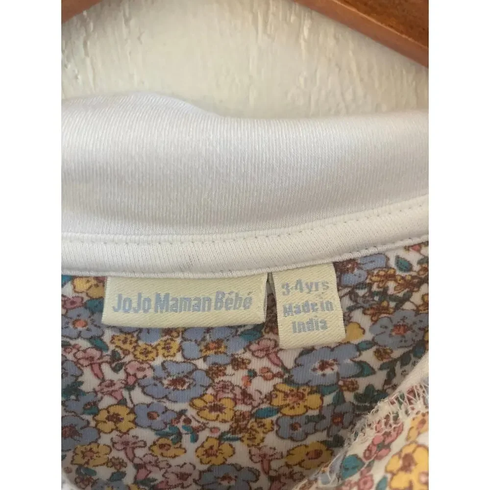 JoJo Maman Bebe 100% Cotton Peter Pan Collared Ditsy Floral Dress 3-4 Mustard